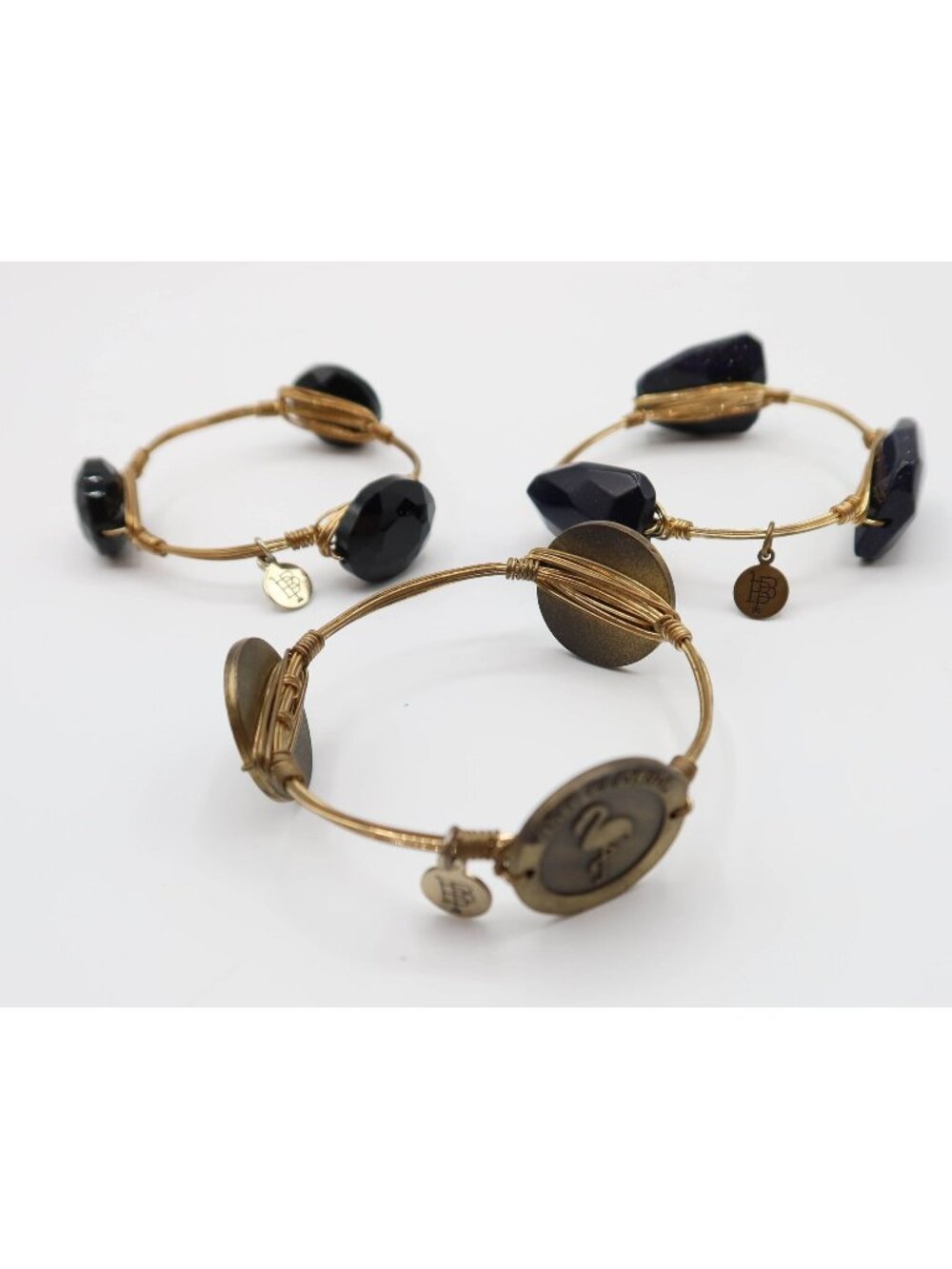 BOURBON & BOWTIES Wire Wrap Bangle Set Of 3 Stone Florida Gold Tone Stackable